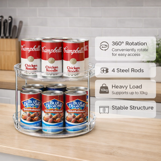 2-Tier Rotating Lazy Susan Spice Organizer – Clear Acrylic Turntable for Kitchen, Bathroom, Countertop, and Vanity Storage
