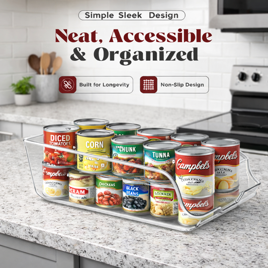 Refrigerator Can Organizer – 14" Deep Clear Soda & Food Can Storage for Fridge & Pantry (Set of 2)